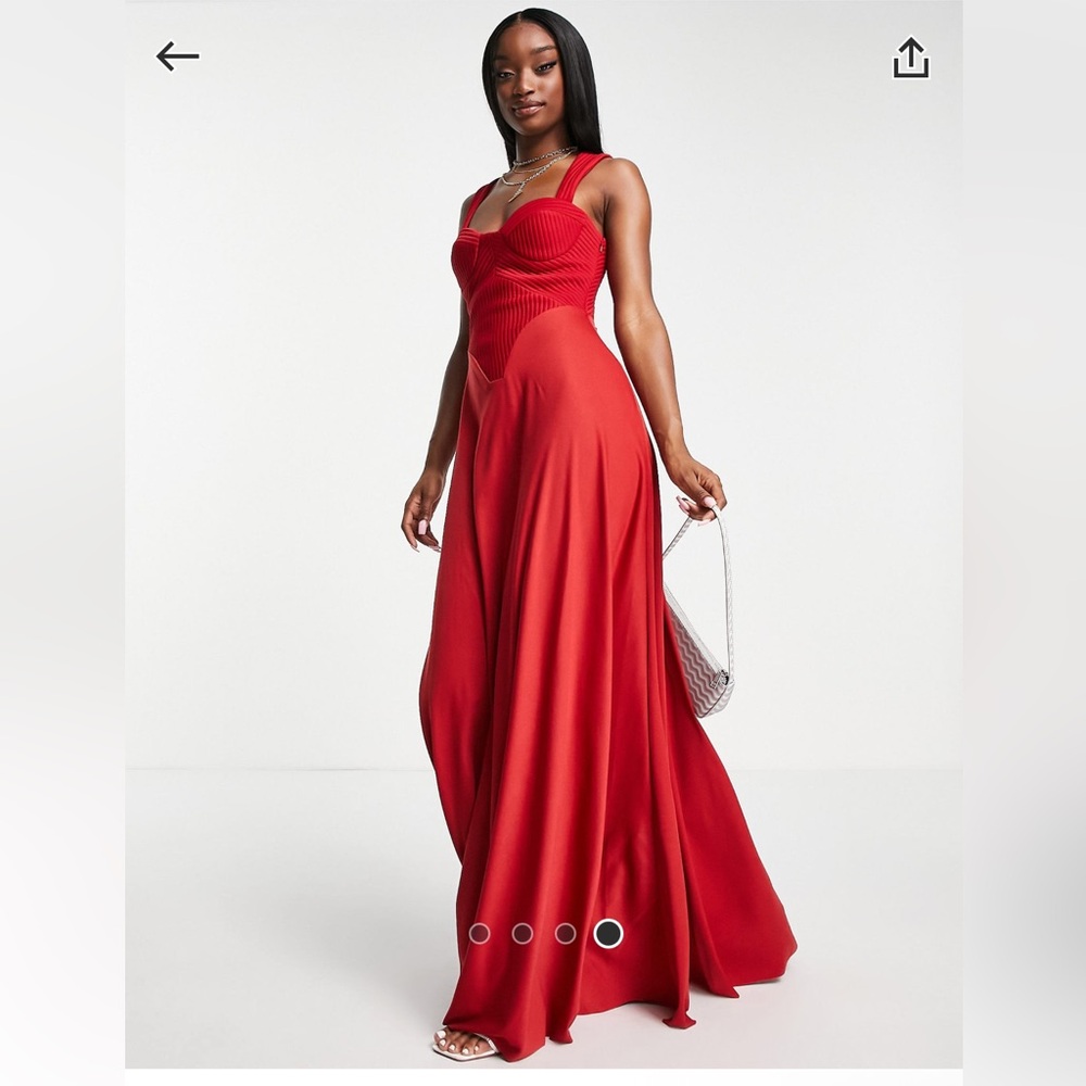 ASOS pintuck corset sweetheart maxi dress in red